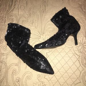 Zara Basic Black Sequin Velvet Ankle Booties